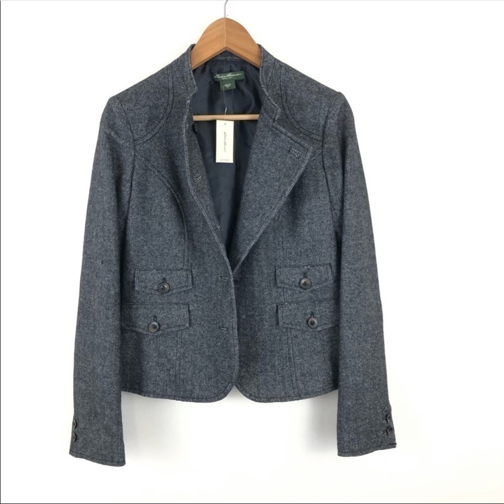 New Eddie Bauer Wool Coat Herringbone Military 4 - Picture 2 of 8